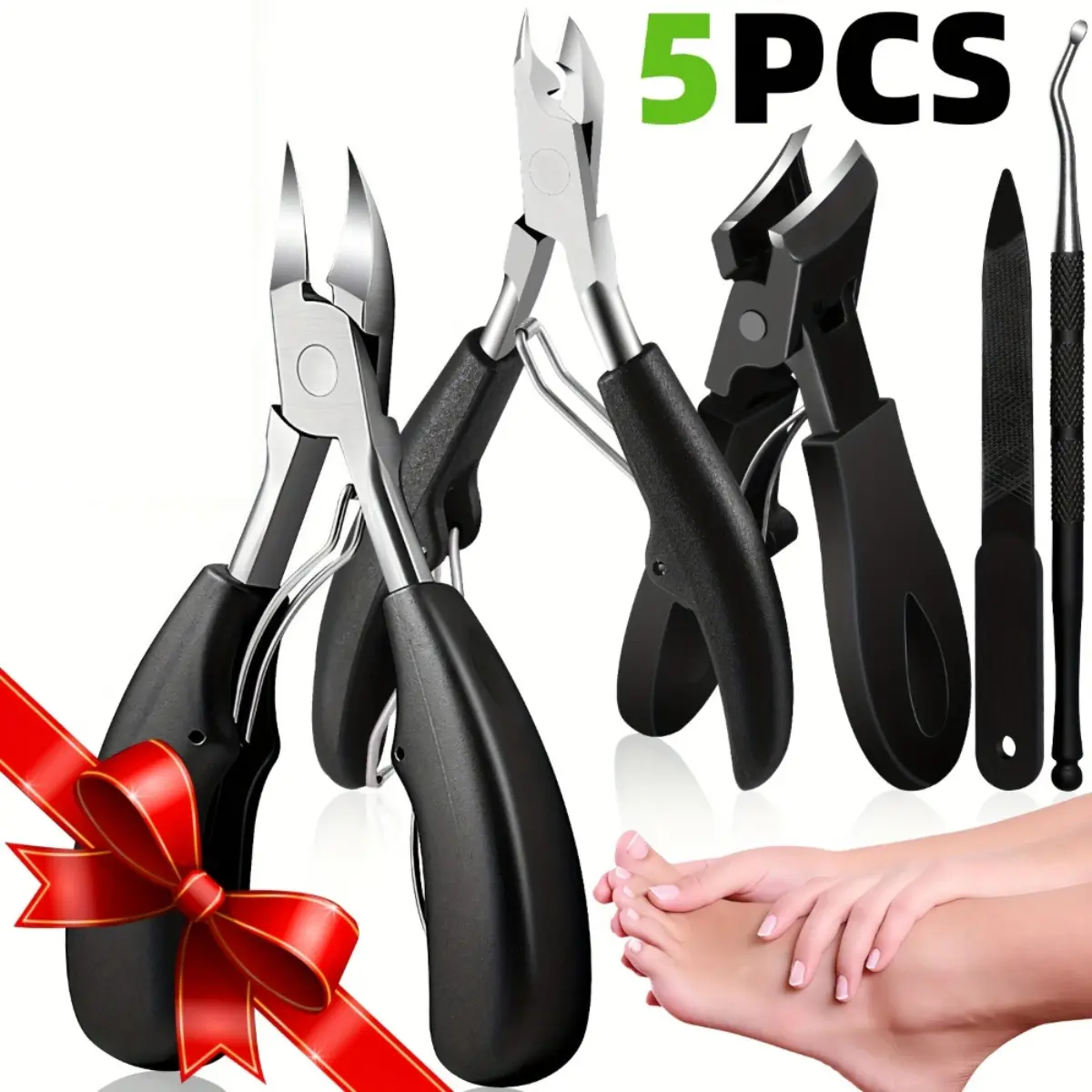 5pcs Includes Heavy Duty Clippers Nail File Cuticle Nipper Grooming Tools Professional Manicure Set Foot Care‌ Stainless Durability Pedicure Kit, Nail Care, Stainless Steel