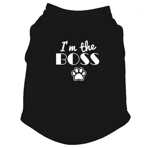 Poochie Tees I'm the BOSS Pet Dog Shirt - Black Cotton Tank Top for Everyday Wear - Durable & Cozy Fit - Personalizable Pet Clothing