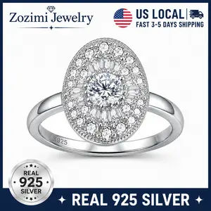 Zozimi 925 Sterling Silver Sparkling Double Halo Ring for Men and Women, 1CT Round Cubic Zirconia Center on Oval Design Wedding Engagement Rings Jewelry Gift, All-match Fashion Accessories for Daily wear, Wedding, Party, Travel