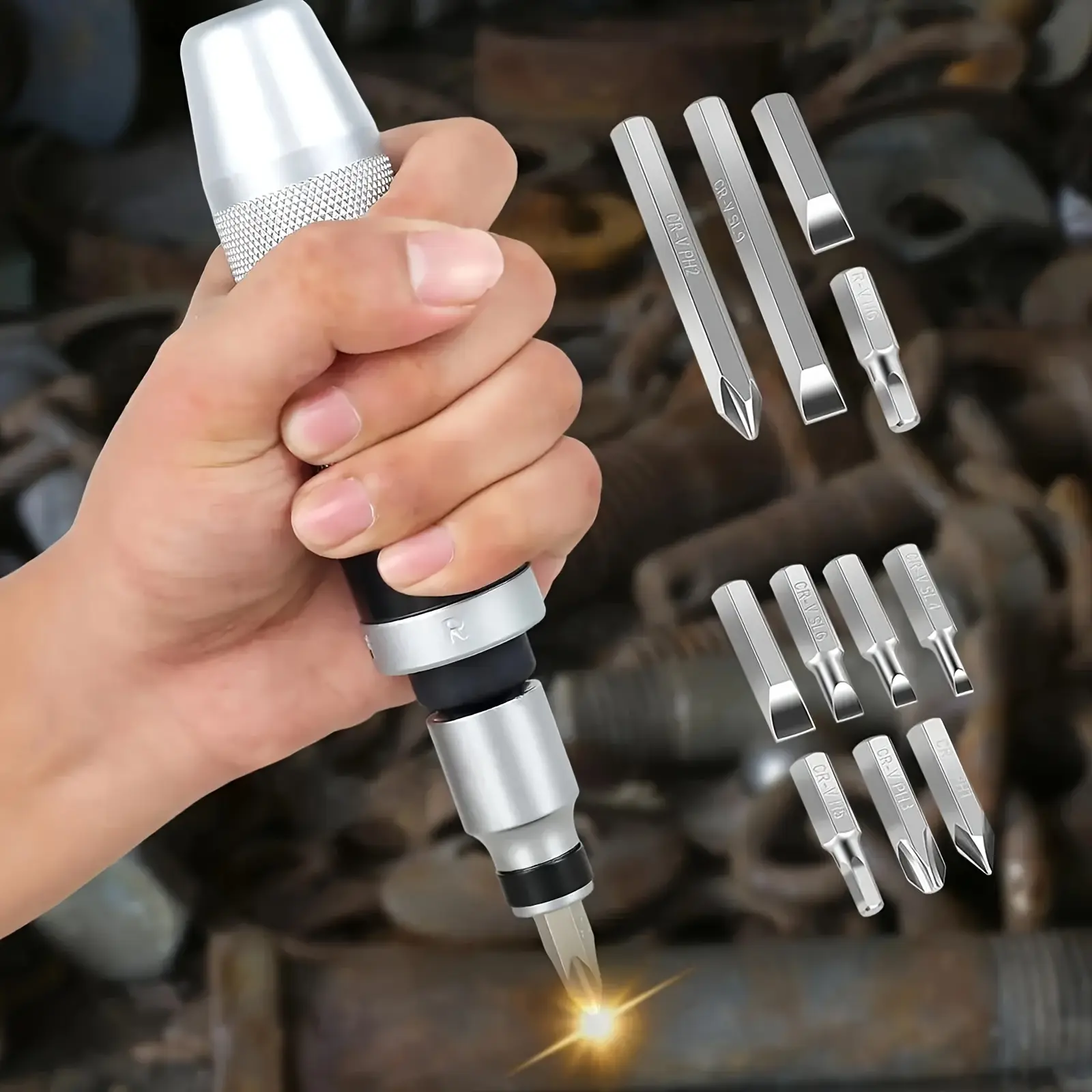 13-Piece Heavy-Duty Multi-Functional Precision Screwdriver Set with Magnetic Tips & Metal Impact Drill Bits, Ratchet Screw Extractor Remover Tool Kit for Equipment Disassembly & Daily Household Repairs, 13-Pieces