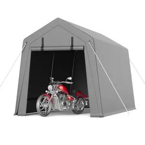 【GARVEE】Portable Carports in Various Sizes (6'x6' to 10'x15') with Rolled-Up Zipper Door, Waterproof Design for Motorcycle, Bike, Firewood Storage in Grey