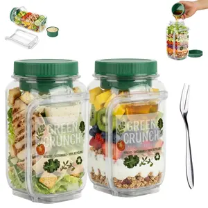 Healthy Salad Jar Lunch Container with Dressing Cup Leak Proof Portable Bento Box for Meal Prep Fitness Diet and Clean Eating On The Go