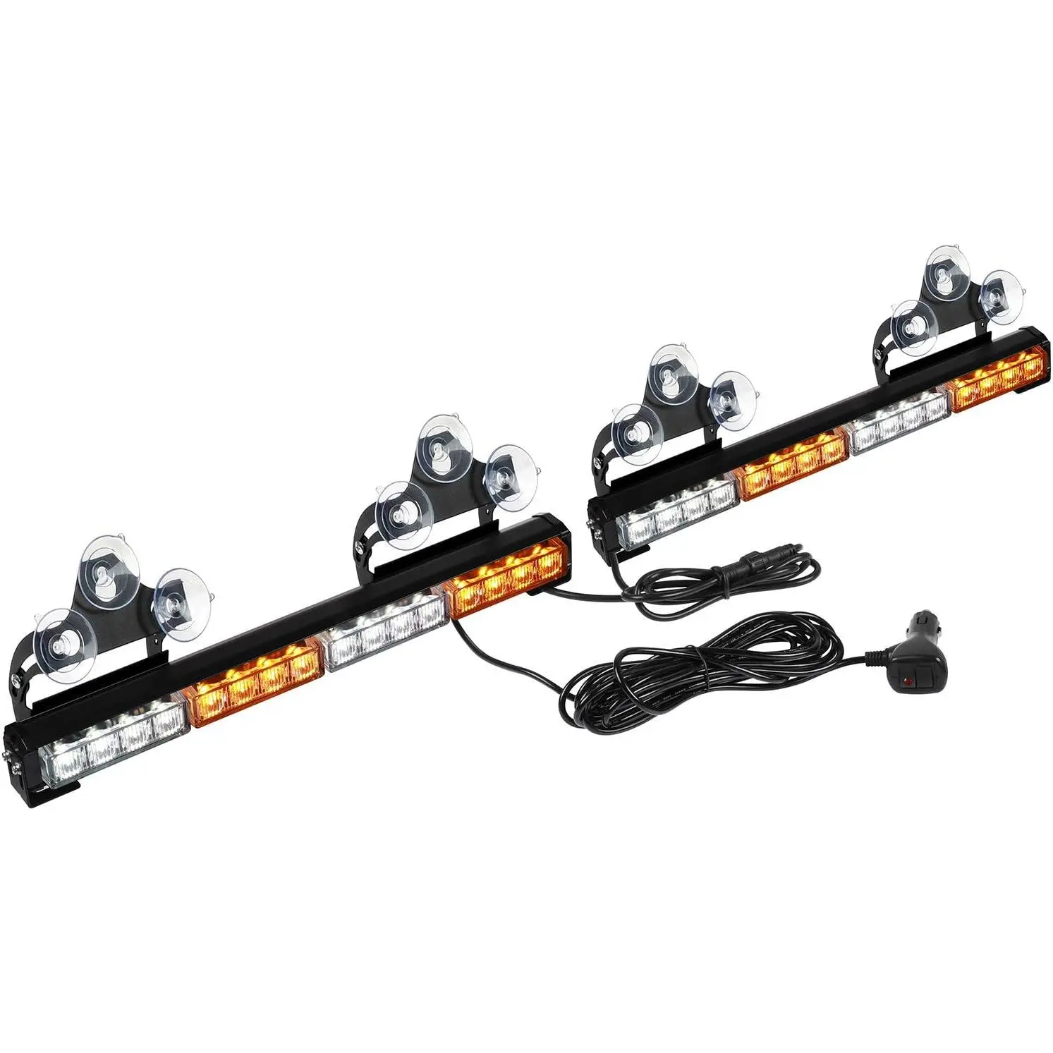 16.8-Inch Interior LED Traffic Advisor Strobe Light Bar for Cars/Motorcycles, 32LEDs, 26 Flash Patterns with Strobe Mode, 2x Units, Amber/White Safety Alert Emergency Warning Lights