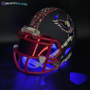 Blue LED Light Up America Inspired Mini Helmet - Crystals, Riddell, Flag, Matte Navy