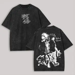 Men's Distressed Festive My Hero Academia Printed Washed Shortsleeve Round Neck Unisex Menswear T-Shirt, Everyday Fit Casual Top (b61)