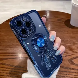 2024 New Astronaut Phone Case Cover for iPhone 14  Pro Max, Luxury Plating Clear Cute Case with Hidden Stand Ring Holder