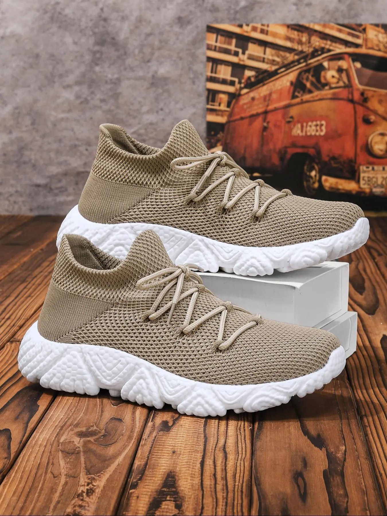 Men's Casual Breathable Lightweight Sneakers, Fashionable Lace Up Low Top Sneakers, Stylish Athletic Running Shoes for Daily Wear, Knitted Running Shoes