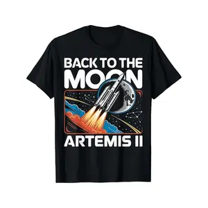 Artemis Launch Back to The Moon 2026 T-Shirt Casual Fashion Short Sleeve Cotton Round Neck Regular Elastic Geometric Pattern for All Seasons Essential for Gifts