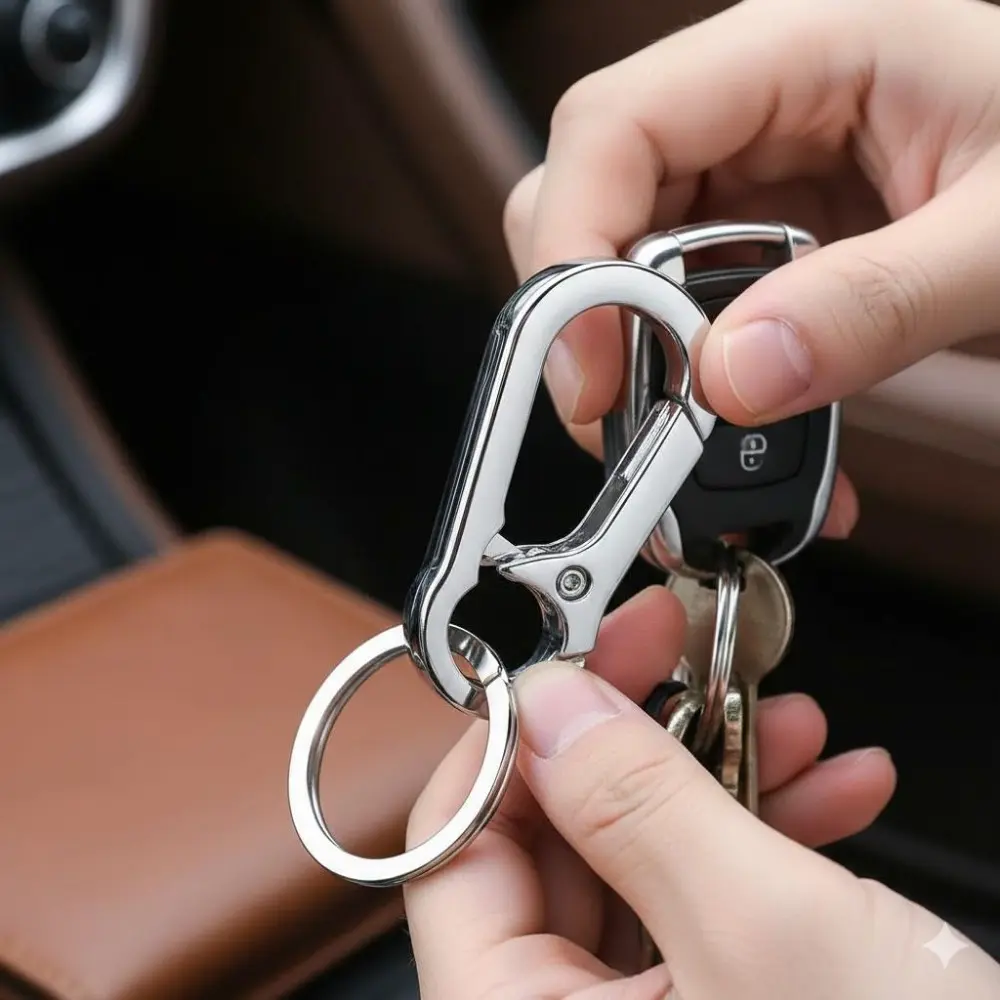 Titanium Spring Lock Carabiner Keychain: Anti-Loss, Anti-Theft Keys Organizer. Heavy Duty for Commuting, Outdoor & Travel. Secure, Convenient 3-in-1 Design Must-Have EDC Gear.