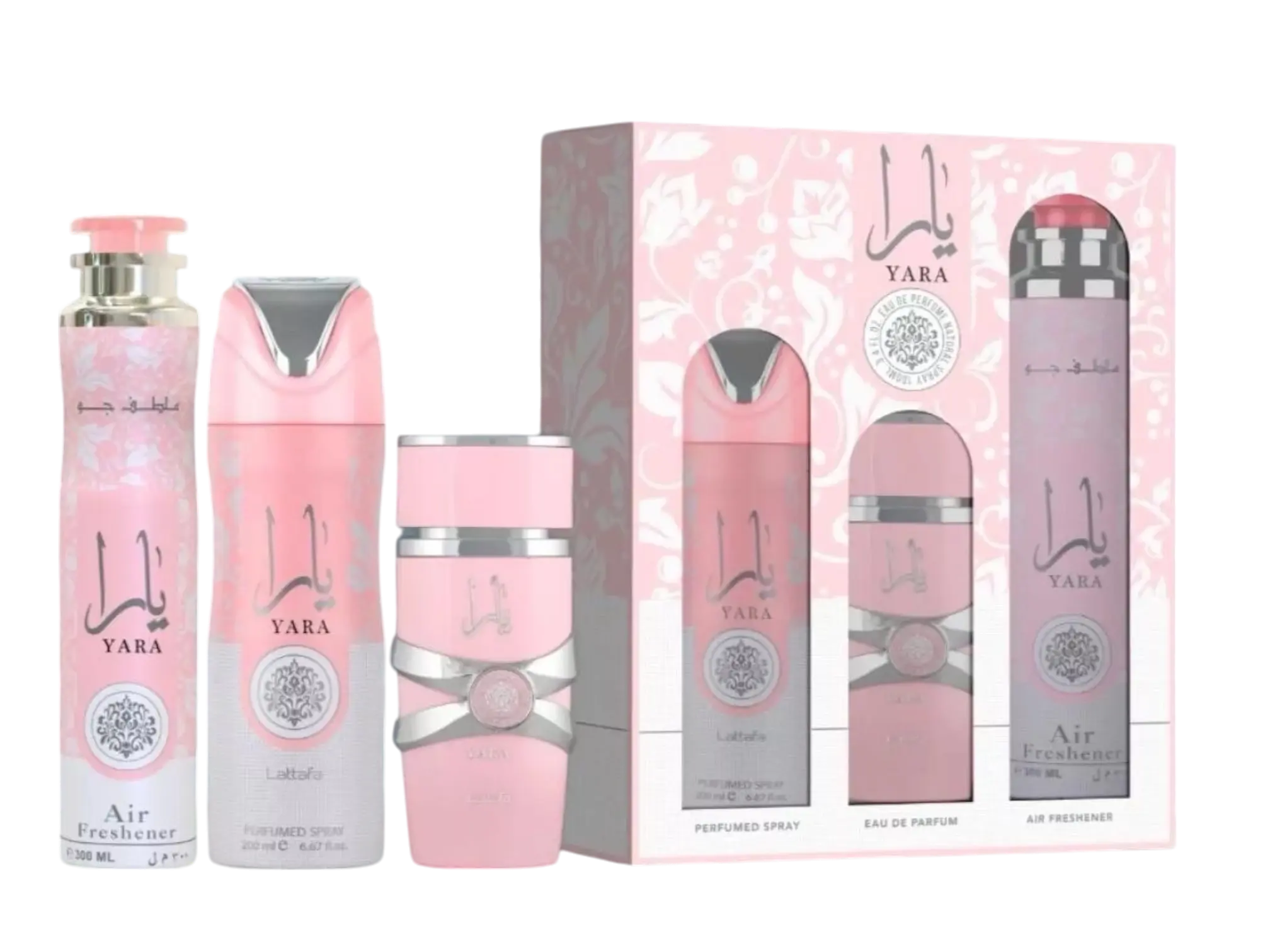 (3pc Gift Set) Yara 3.4oz EDP + 10oz Air Freshener + 200ml Body Spray by Lattafa