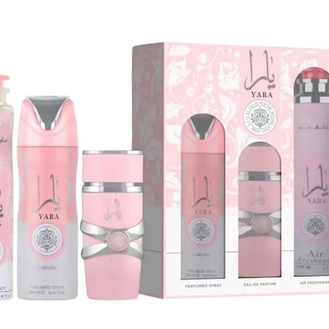 (3pc Gift Set) Yara 3.4oz EDP + 10oz Air Freshener + 200ml Body Spray by Lattafa