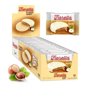 Fiorella White Chocolate Crunch Wafer Cookies - Delicious Chocolate Covered Crispy Thin Wafers with Layers of White Chocolate w/Hazelnut Cream Filling, Individually Wrapped, Perfect for Snacks, (Pack of 18)