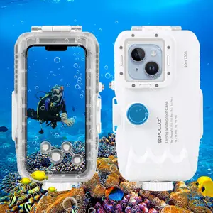 PULUZ iPhone 16/15/14/13/12 Universal Deep Dive 40m Waterproof Case Explosion-proof and Pressure-resistant PC+Tempered Glass Unidirectional Valve Vacuum Seal Technology Screen Protector Cover