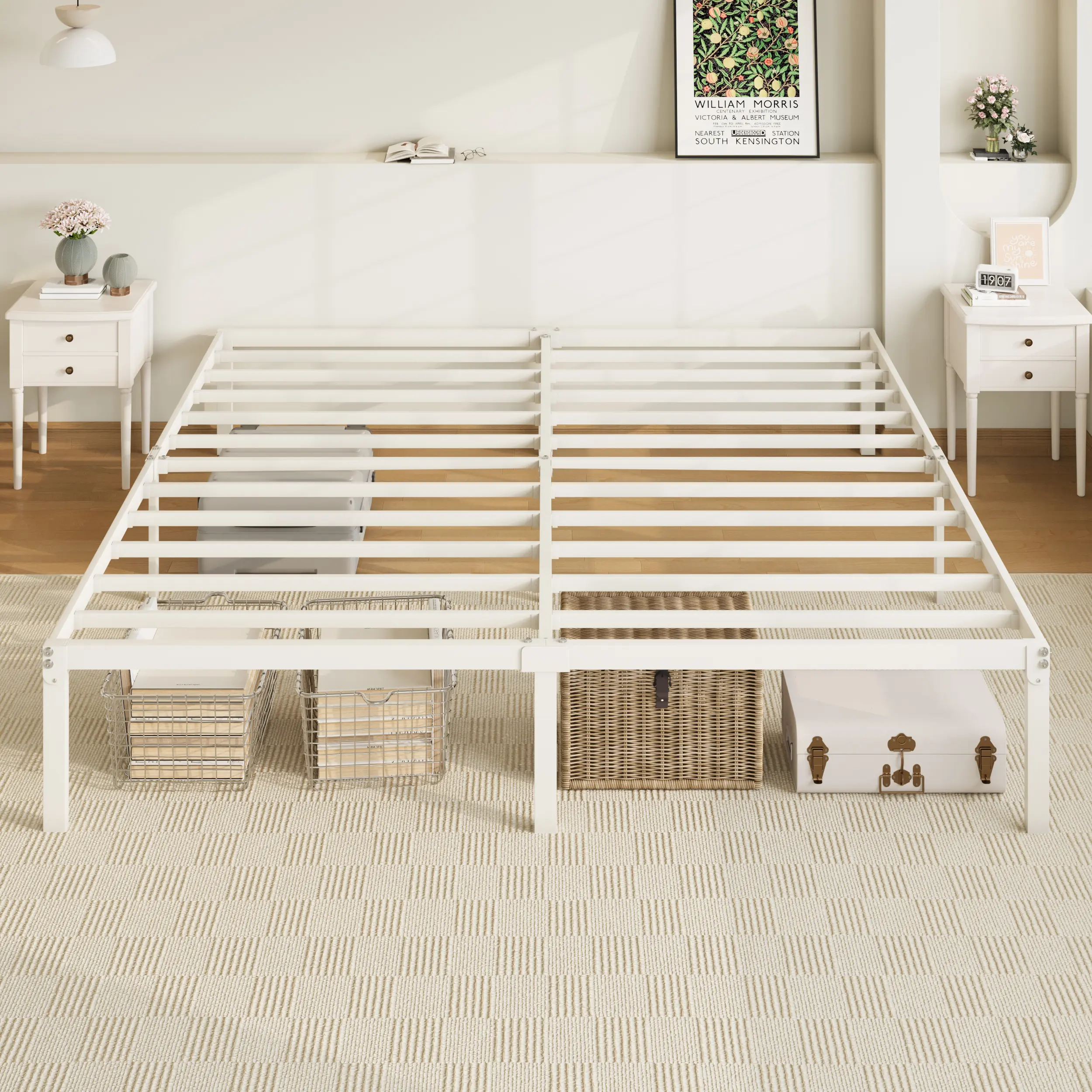 Allewie King Bed Frame - 14 in Metal Platform with Under-Bed Storage, No Box Spring Required, Easy Assembly, White
