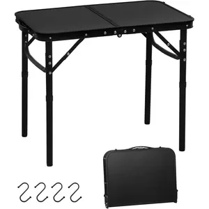 2025 Reinforced Small Folding Table Portable, Small Foldable Camping Table, Heavy-Duty Mini Folding |   2 Adjustable Height |   Lightweight Aluminum with Handle |   25" x 16" x 22", Black