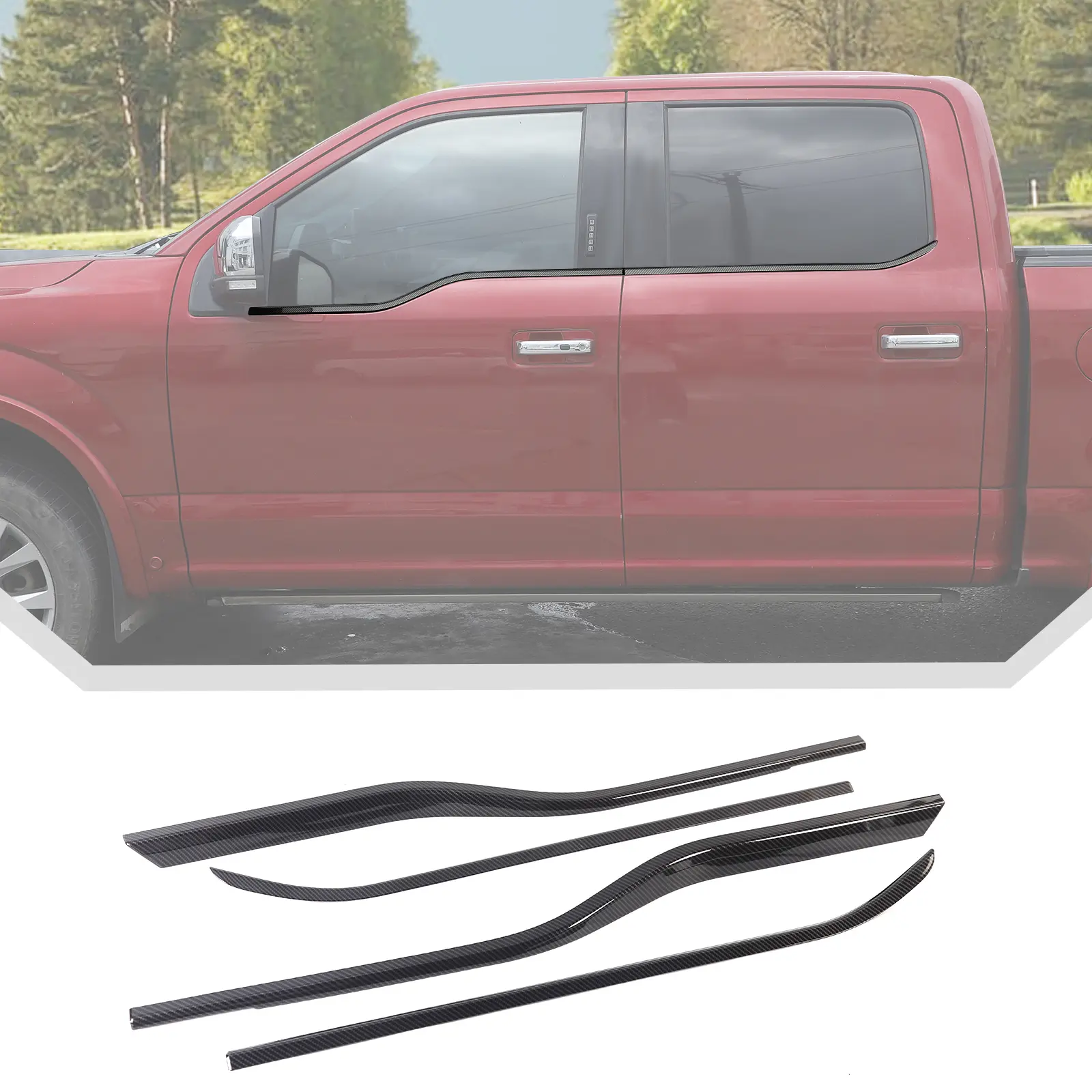 Carbon Fiber Door Window Bottom Sill Trim Cover - Molded Car Accessory, Truck Accessory for Ford F150 2015-2020 Automotive Exterior Sticker, Truck Accessories
