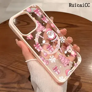 Premium Magnetic Phone Cases for iPhone11/12/13/14/15/16//17/Air/promax/Plus Pink Christmas-themed Santa Claus snowflakes y2k cased MagSafe Ready, Anti-Fall, Springtok and Ultra-Thin Design | Perfect for Everyday Use Screen Protector Resistance