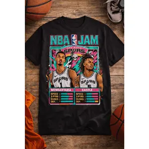 Jam Spurs Retro Roster T-Shirt Wembanyama Castle Arcade Poster Tee