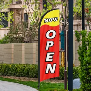 8FT Now Open Feather Flag, Outdoor Banner with Pole & Ground Stake, Durable Polyester Outdoor Banner, Perfect for Lawn & Patio Decor