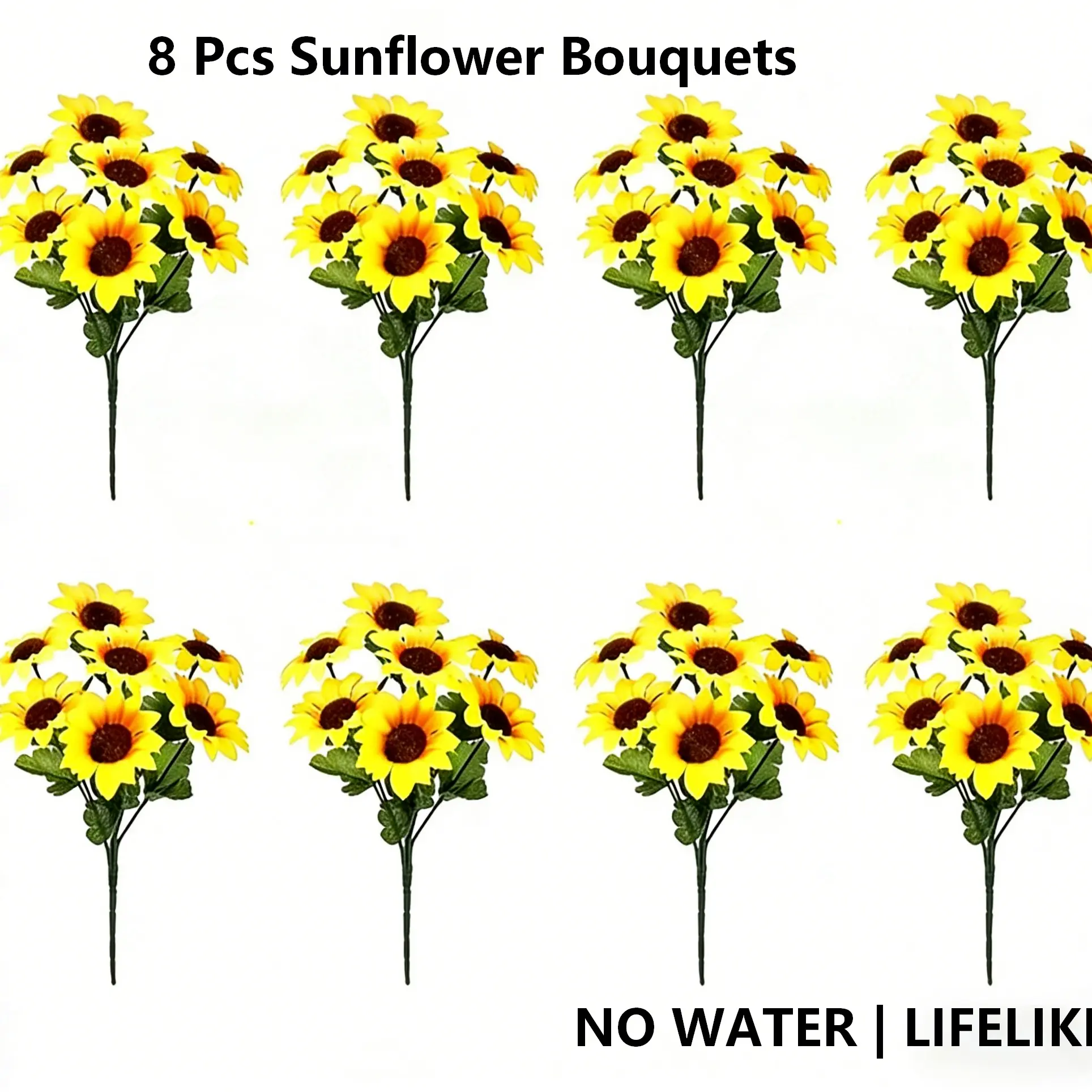 8 Pcs Artificial Sunflower Bouquets, Bouquet Set, UV Resistant Decorative Faux Sunflowers for Indoor Outdoor Decor, Wedding, Garden, Patio, Spring Summer Thanksgiving Decor, Artificial Flower Decorations, Faux Floral Arrangements