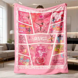 2026 New Arrival Flannel Blanket 1pc Dance Lover Blanket Soft Flannel Throw with Ballet Dancer Silhouettes & Inspirational Quotes, Vibrant Pink AllSeason Machine Washable Gift for Dancers, Sofa or Bed Decor, Contemporary Flan