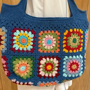 Handmade Blue Crochet Tote Bag – Granny Square Shoulder Tote for Everyday Use