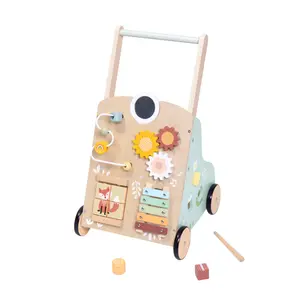 Montessori Wooden Baby Walker – Activity Push Walker with Sensory Toys for Toddlers