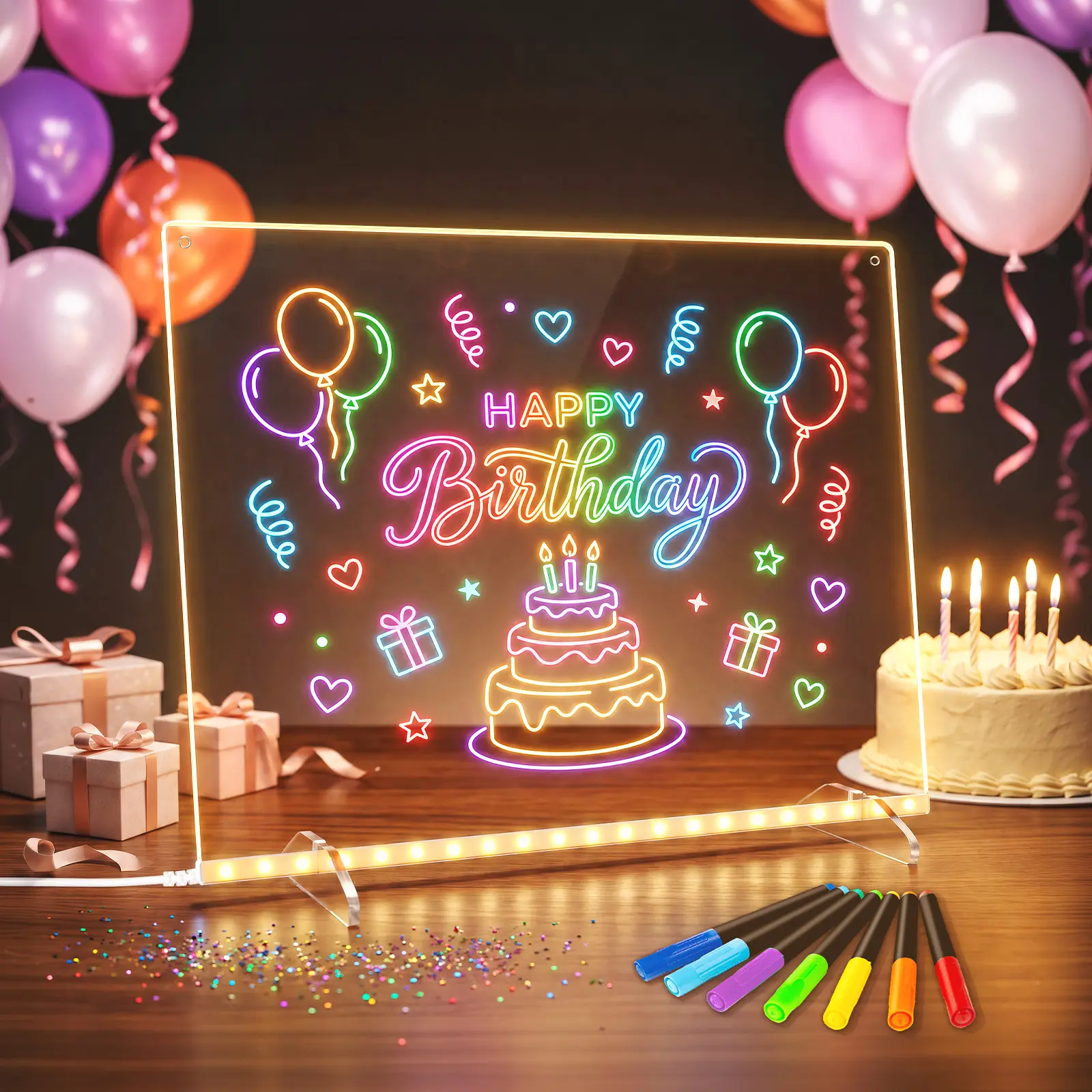 Lumiboard 16 Inch LED Glow Drawing Board with 13 Light Effects | Clear Acrylic Dry Erase Board with 2 Stands & Hanging Chain