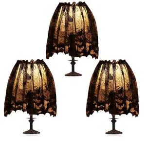 3Pcs Halloween Lamp Shade Cover Decoration, Black Lace Ribbon Spider web Lampshades Cover Topper Scarf for Festive Party Indoor Decor Supplies, Large 20 X 60 Inch Spiderweb Lamp Shade Cover