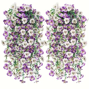 6pcs Artificial Flower Baskets, UV Resistant Wisteria, Realistic Hydrangea & Viola, Vibrant Faux Flowers, Outdoor Patio, Balcony, Indoor Home Decor, Wedding, Party