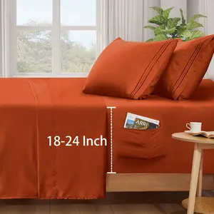 Deep King Sheets Set - Fits Mattress Up to 24 Inches Thick - 4 Piece Burnt Orange Deep Sheets for Air Mattress - Soft 1800 Count Fitted Sheet with Side