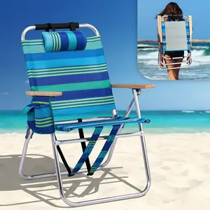 VINGLI Aluminum 17" Backpack Beach Chair – Tall Beach Chairs for Adults, Portable with Adjustable Straps, 3-Position Reclining, Cup Holder, High Lightweight Beach Chairs for Beach