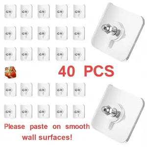 40 pieces No-Drill Screw Stickers, Strong Adhesive No-Nail, No Drilling Required Adhesive Wall Hooks Wall Mount Screw Hooks Picture Hangers Only for Smooth Surfaces (Not for Wallpaper/Textured Walls)