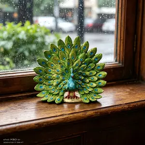 Luxury Peacock Resin Ornament, Handcrafted Rhinestone Gold Leaf, Ideal for Entryway Living Room Bedroom TV Stand, Perfect Gift for Moving in