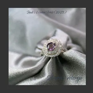Arctic Ember .75ct Mogok Purple Spinel Halo Ring with White Zircon in Rhodium Plated Sterling Silver – Skadi Winter Frost