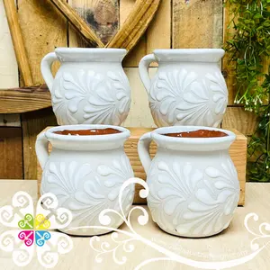 Set of Engobe/White Espiga Clay Mugs - Set Taza Barro
