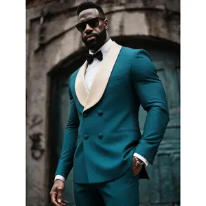 Men's 2 Piece Waffle Formal Suit, Double Breasted Shawl Lapel Blazer and Trousers Set  for Groom Wedding Tuxedo