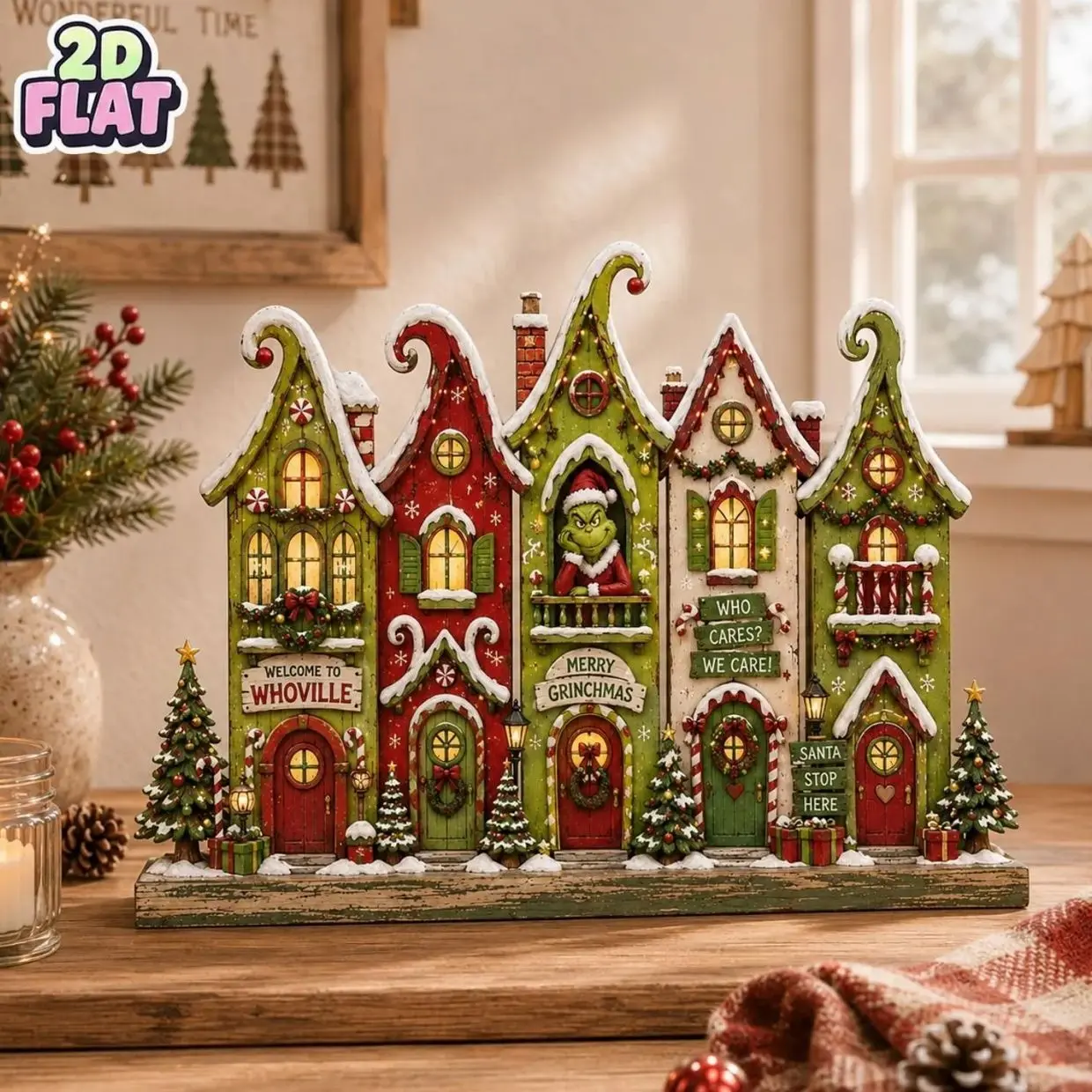 Grinc Whoville Christmas Village Decor, Whoville Wooden Block, Grinchmas Shelf Sitter, Christmas Town Display, Christmas Decor