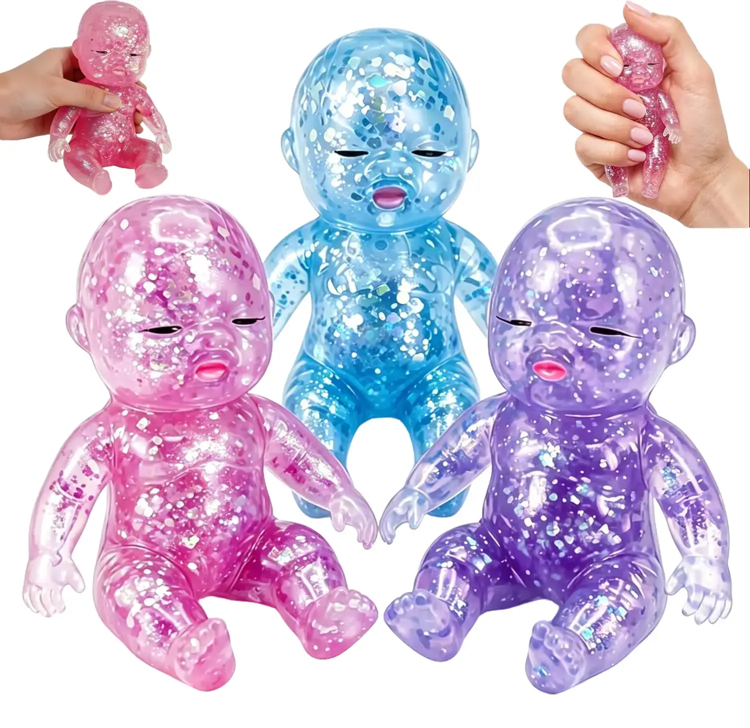 3PCS Glitter Slow-Rising Baby Squishy Toys, Soft Cute Sensory Fidget Toys for Stress Relief, Desk Decor & Gift for Adults