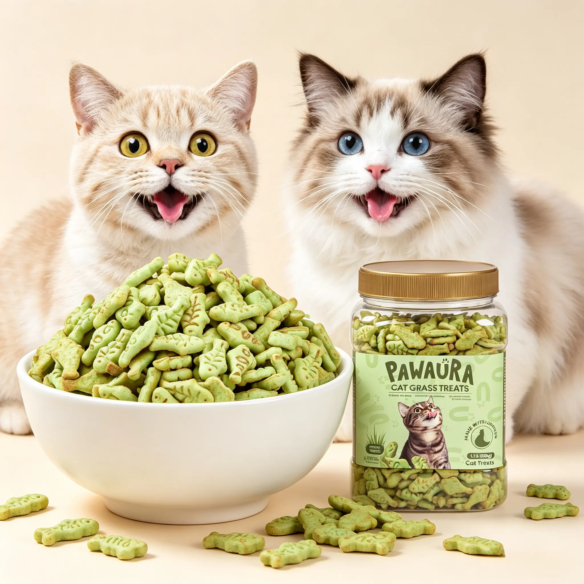Cat Grass Chicken Catnip Biscuits for Hairball Relief, Low Calorie Snacks with Barley Grass for All Ages Indoor Cats, Supports Digestive Health & Dental Care, 1.1 lb