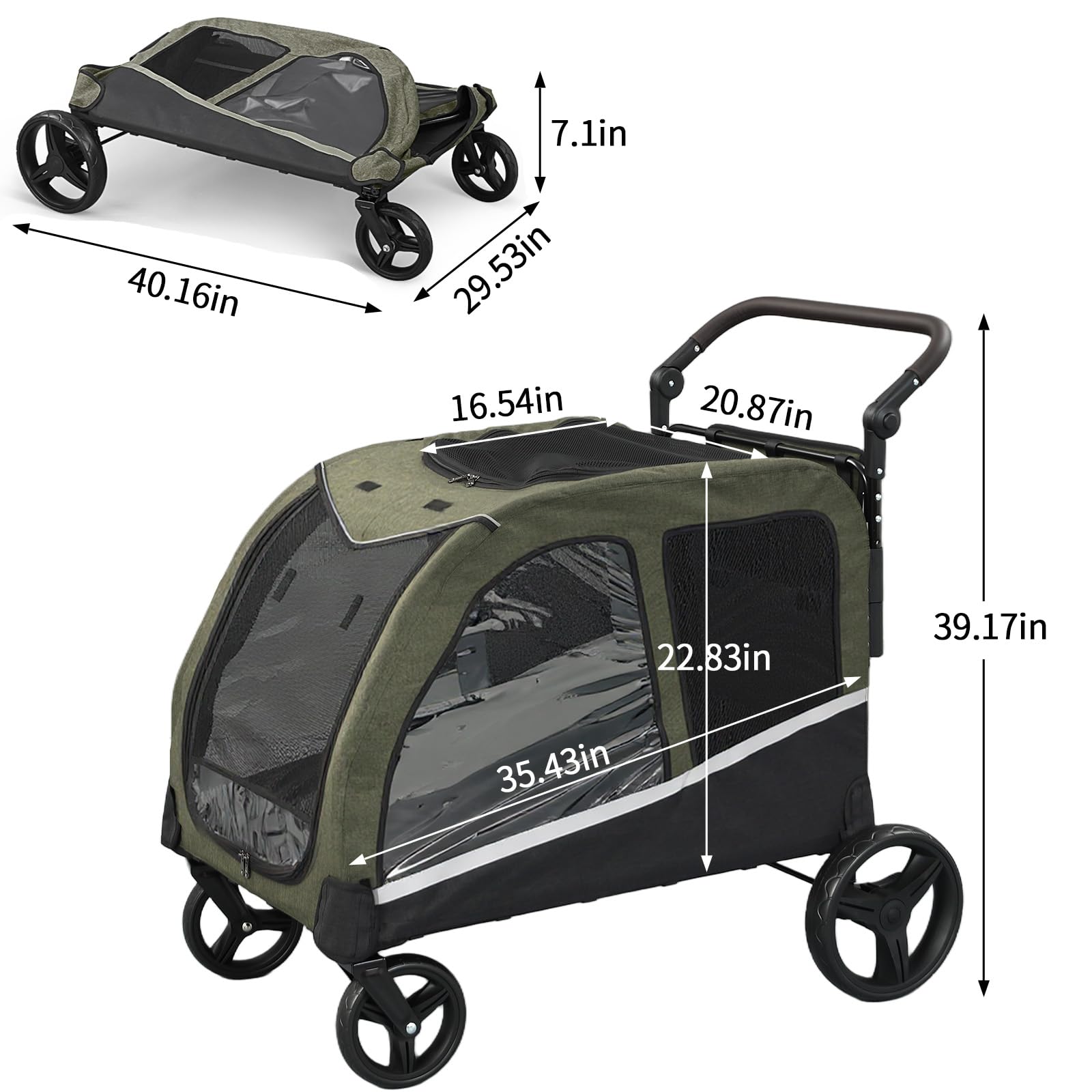 Large Dog Stroller Red Foldable Design with Adjustable Handle for 2 Dogs Up to 160 lbs Pet Wagon Carriage with Pocket