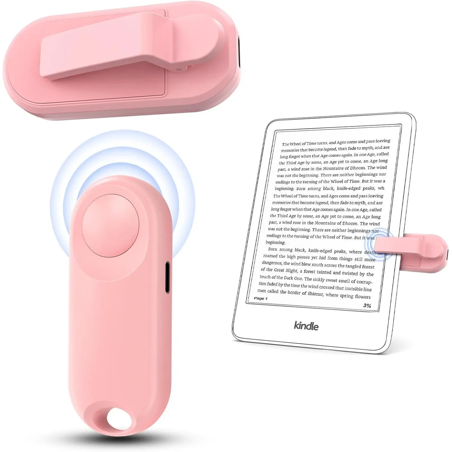 L-RDC004 RF Remote Control - Built-in Batteries, Charge Once for Months Use, Easy-to-Use Page Turner with 1 Lanyard for Kindle Paperwhite, E-Books, Comics, iPhone, iPad, Android Tablets, Photo/Video Capture (Pink)