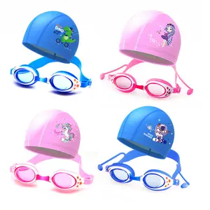 Children's swimming goggles, silicone waterproof swimming cap, high-definition cartoon anti-fog swimming glasses with adjustable design