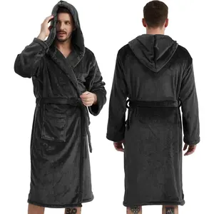 Mens Fleece Bathrobe with Hood,Plush Mens Bathrobe -Soft& Warm  Length - Bathrobe for Men