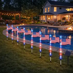 8-Piece Solar Ground Flagpole Base with 56 LED Lights, 8 Lighting Modes, Outdoor Waterproof Pathway Lights, Suitable for Lawns, Gardens, and Landscaped Courtyards, Can Serve as Standalone Holiday Decorations.