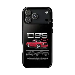 Cherry Red OBS Design Chevy Pickup Truck Phone Case, Rustic Country Aesthetic Rubber Cover for iPhone 17 Pro Max 16 Air 15 14 13 12 11, Heavy-Duty Shockproof Protection for Automotive Enthusiasts, Smartphone Cellphone Handheld Accessories