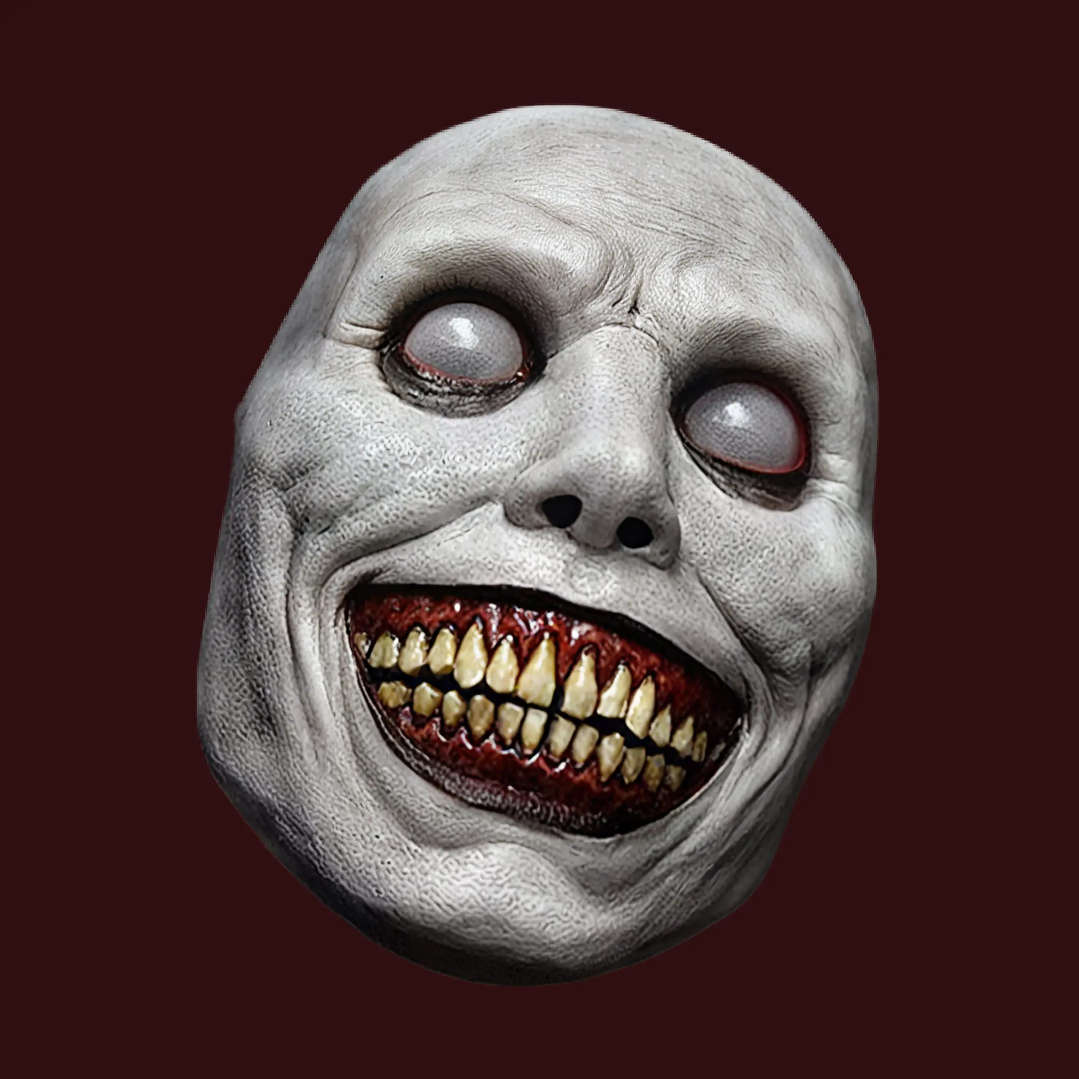 Creepy Halloween Mask – Smiling Demon Horror Mask with Sunken Eyes & Sharp Teeth, Scary White Adult Costume for Cosplay, Haunted House, Role-Playing & Halloween Party Decorations, Lightweight Durable Plastic Props