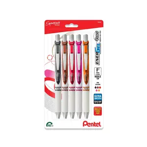 Pentel EnerGel RTX Pearl Barrel Liquid Gel Pen, Expressions Pack, 0.5mm Needle Tip, Skip-Free Smooth Flow, Assorted Ink, 5-Pack
