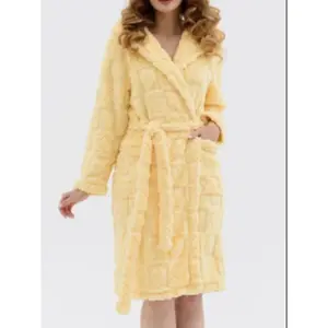 New Winter Flannel Thickened Long Coral Fleece Plaid Heart Jacquard Cotton Sleep Robe, Warm Nightgown for Women & Men Can be used with a raincoat