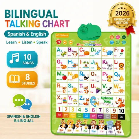 Unisex Kids' Bilingual Spanish-English Alphabet Poster - Preschool Language Learning Educational Toy with 26 Letter Pairs, Number Chart, Indoor Early Education Tool for Ages 1-6